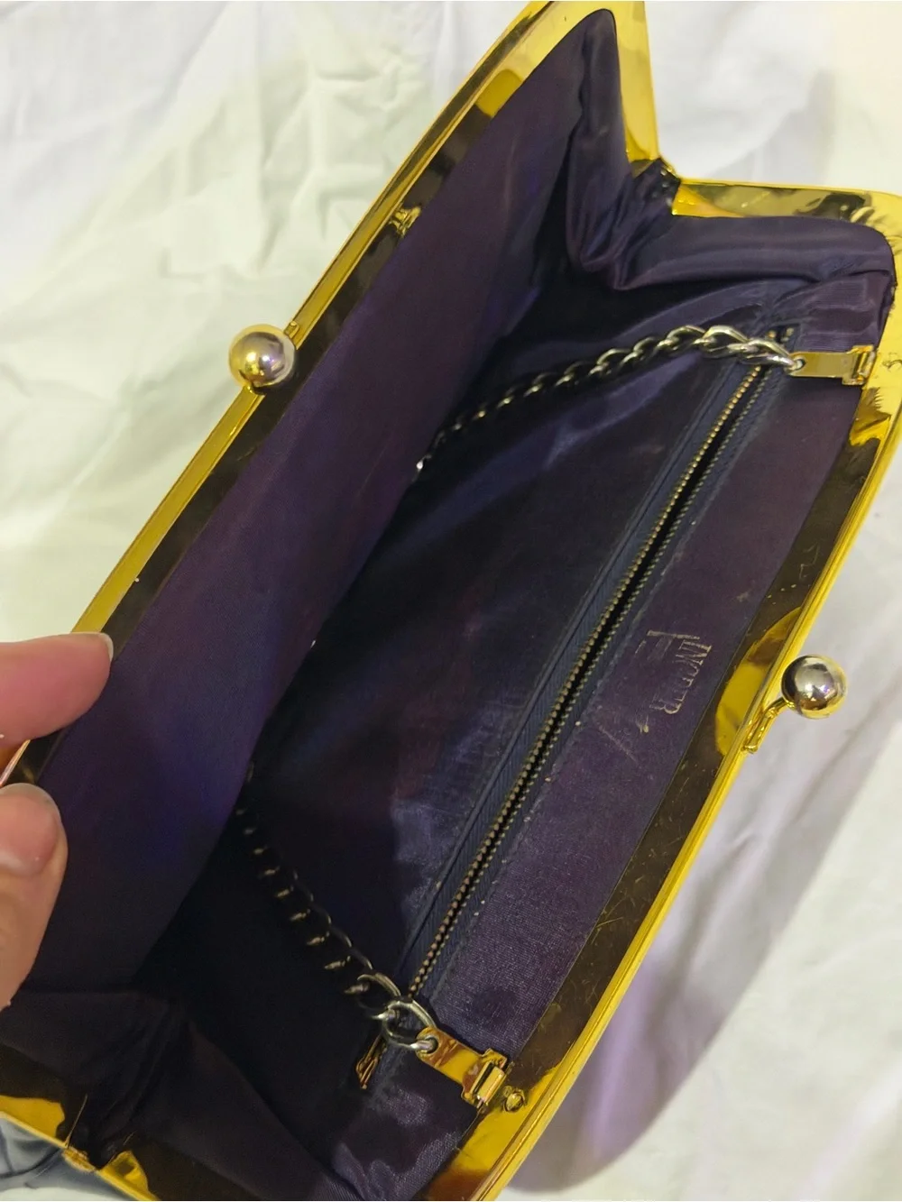 Navy Leather Frame Clutch with Gold Kiss-Lock